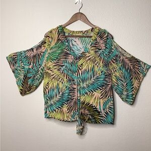 Democracy Tropical Leaf Print Women's Top XL